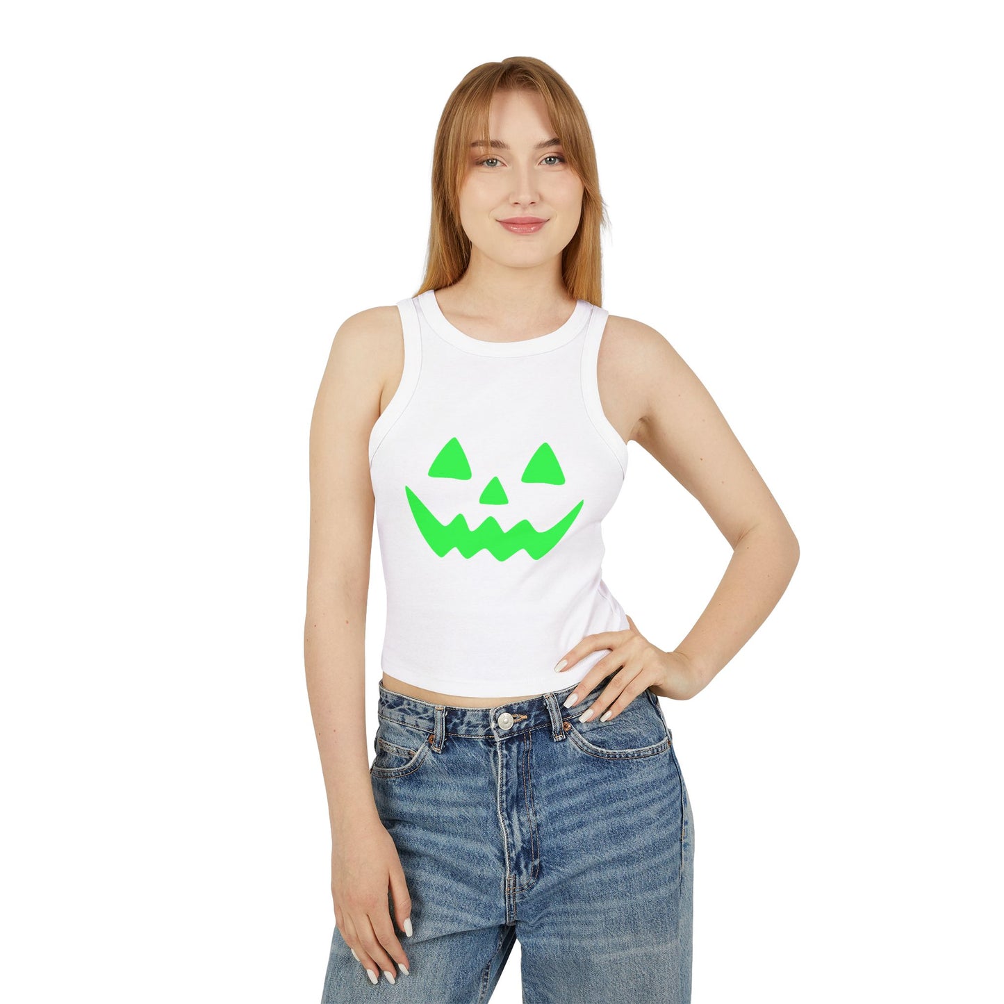Pumpkin smile green Women's Micro Rib Racer Tank Top