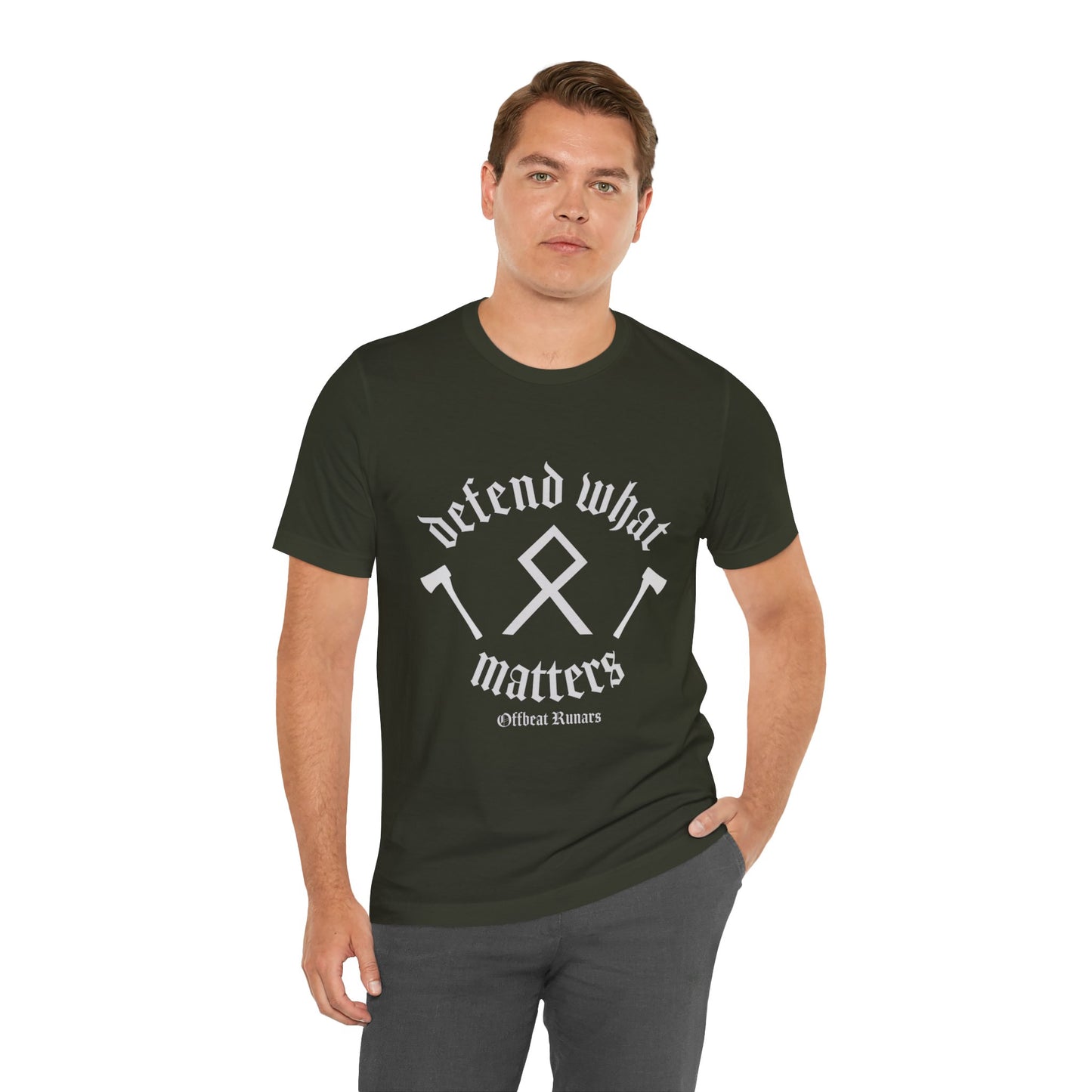 Defend what matters ᚾ THE OFFBEAT RUNARS CO. Unisex Jersey Short Sleeve Tee