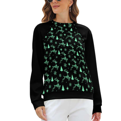 Reindeer Skeletons Starry Night Raglan round neck sweater