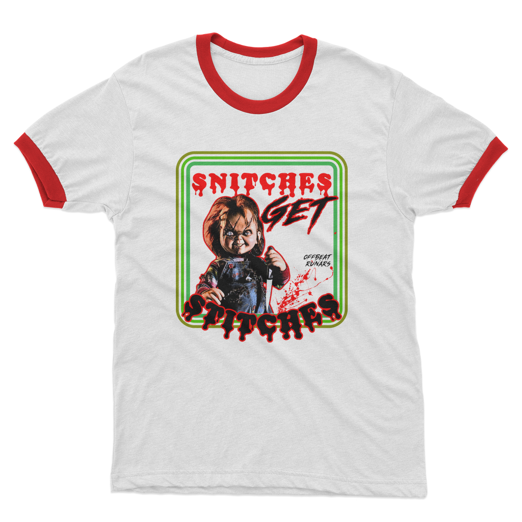 Snitches get stitches Adult Ringer T-Shirt