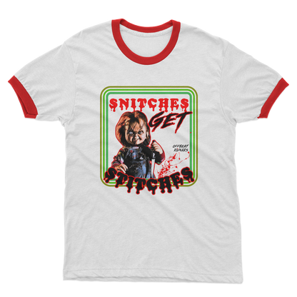 Snitches get stitches Adult Ringer T-Shirt