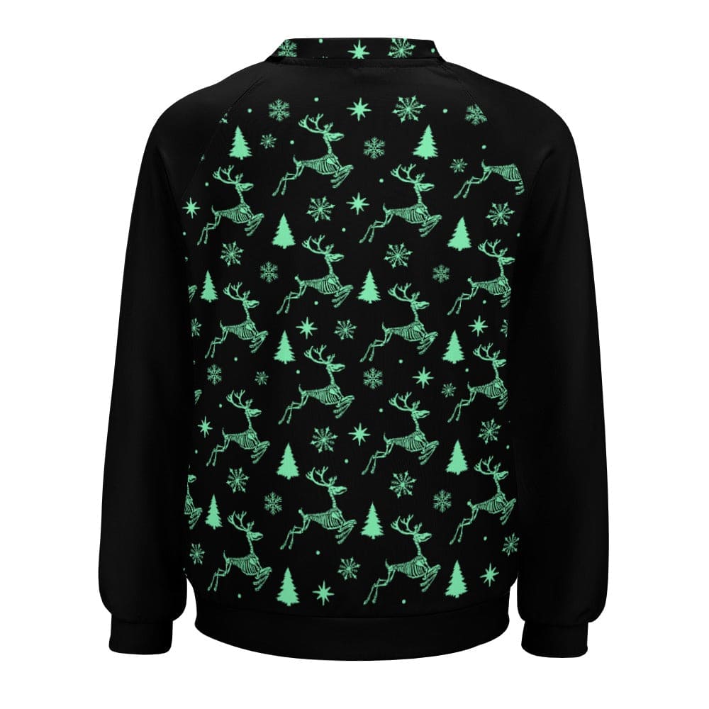 Reindeer Skeletons Starry Night Raglan round neck sweater