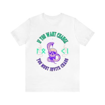 Si quieres un cambio, debes invitar al caos Purple Mint ᚾ THE OFFBEAT RUNARS CO. Camiseta de manga corta unisex Jersey