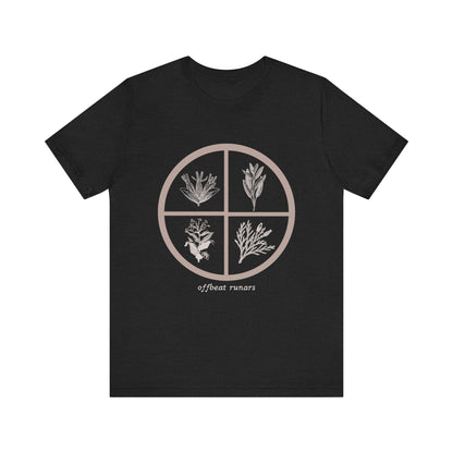 4 directions Sweetgrass Tobacco Sage Cedar ᚾ THE OFFBEAT RUNARS CO. Unisex Jersey Short Sleeve Tee