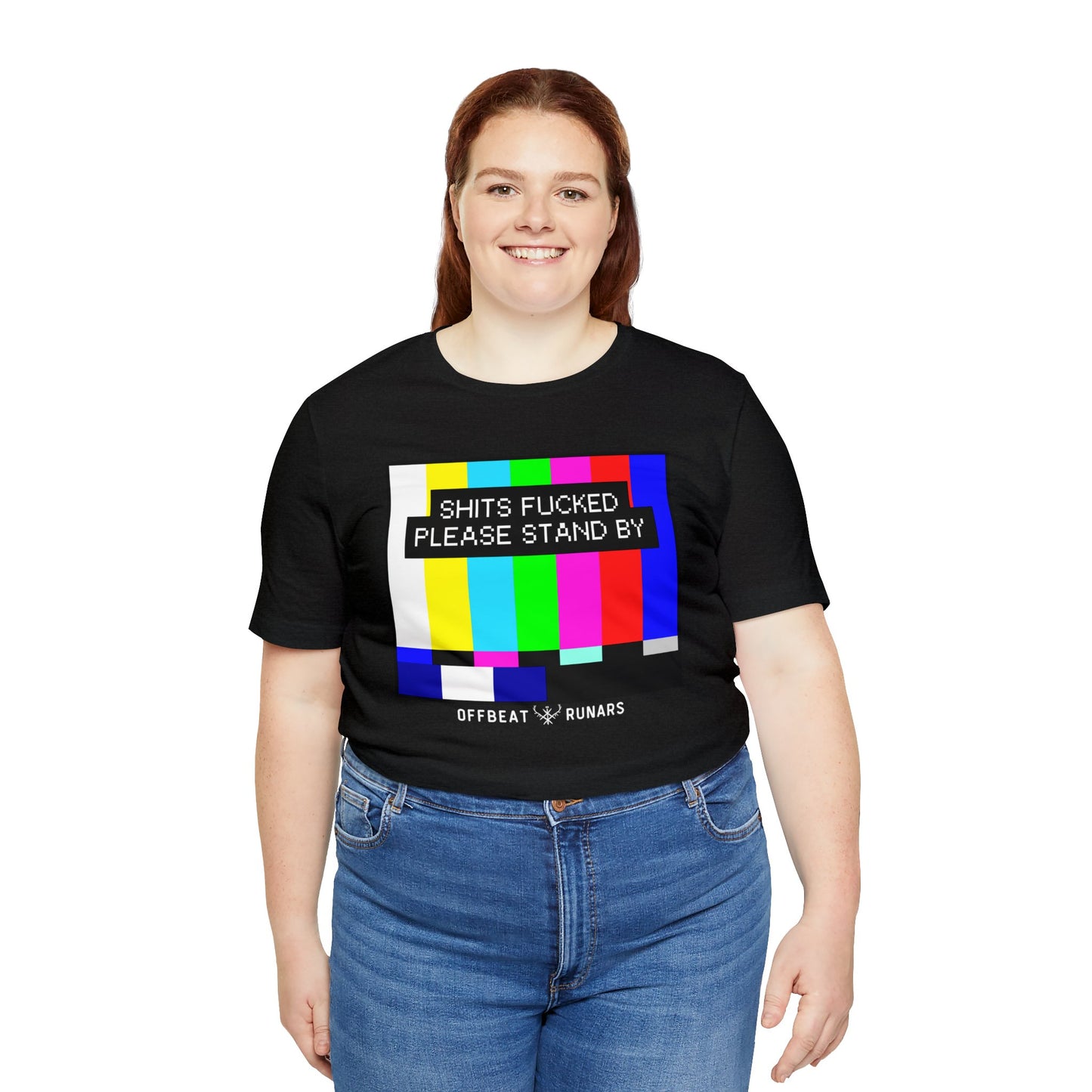 Shits f*cked, please stand by ᚾ THE OFFBEAT RUNARS CO. Unisex Jersey Short Sleeve Tee