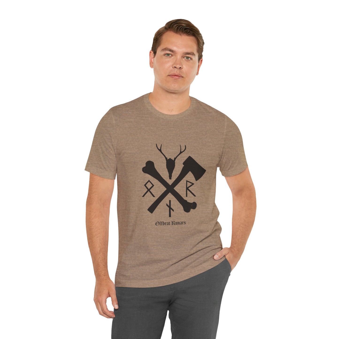 Crossed bone and axe Runes ᚾ THE OFFBEAT RUNARS CO. Unisex Jersey Short Sleeve Tee