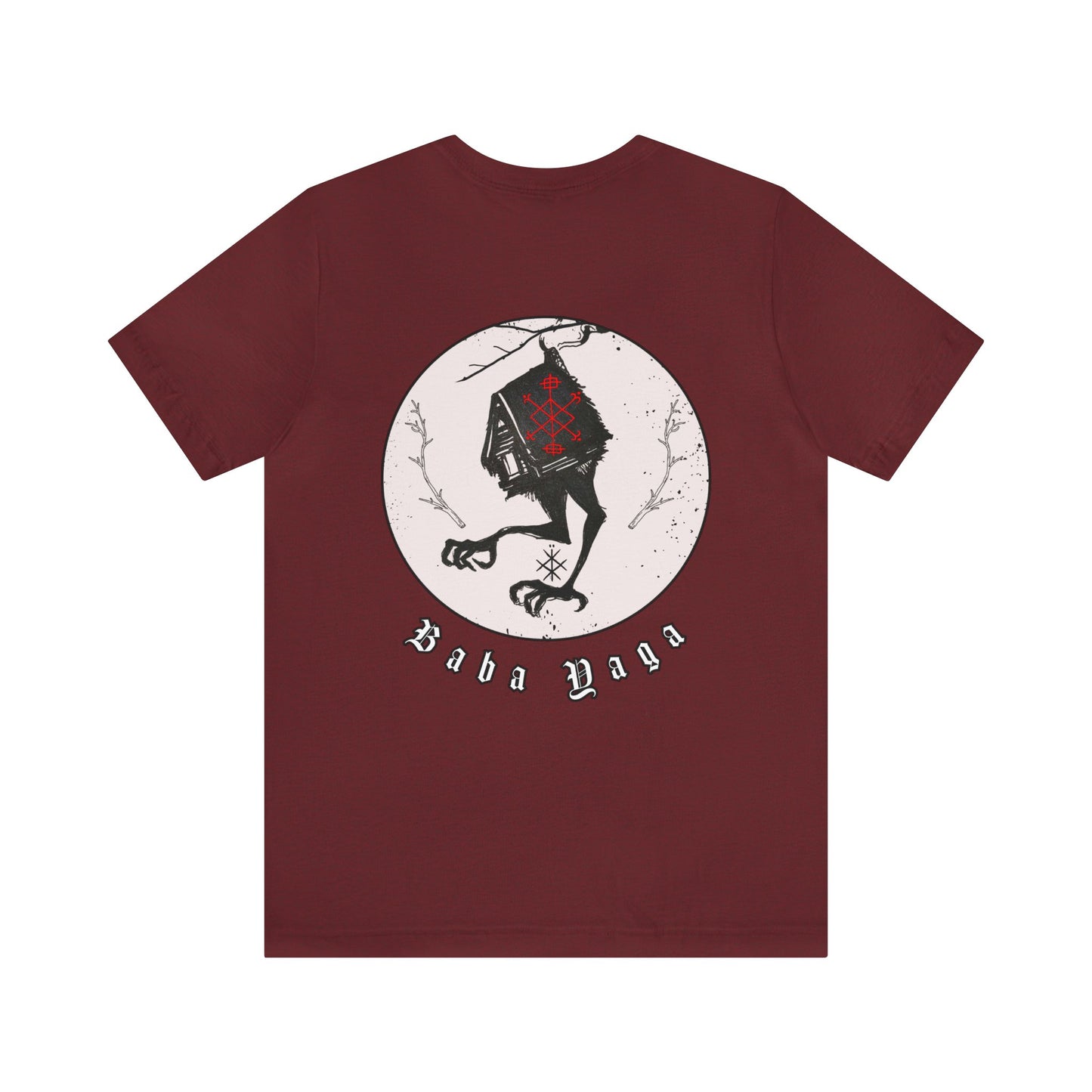 Baba Yaga Hut on chicken legs Back ᚾ THE OFFBEAT RUNARS CO. Unisex Jersey Short Sleeve Tee