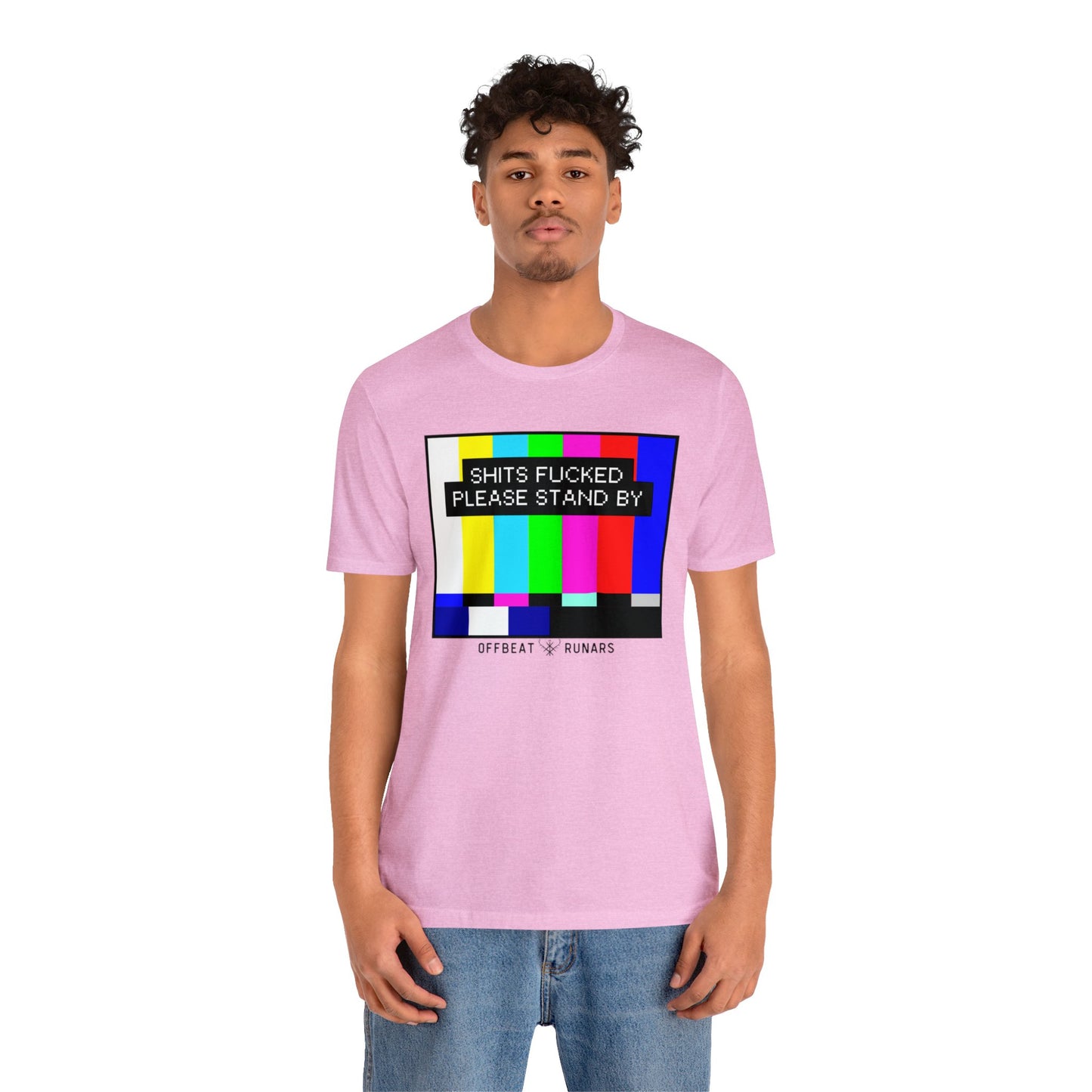 Shits f*cked, please stand by ᚾ THE OFFBEAT RUNARS CO. Unisex Jersey Short Sleeve Tee