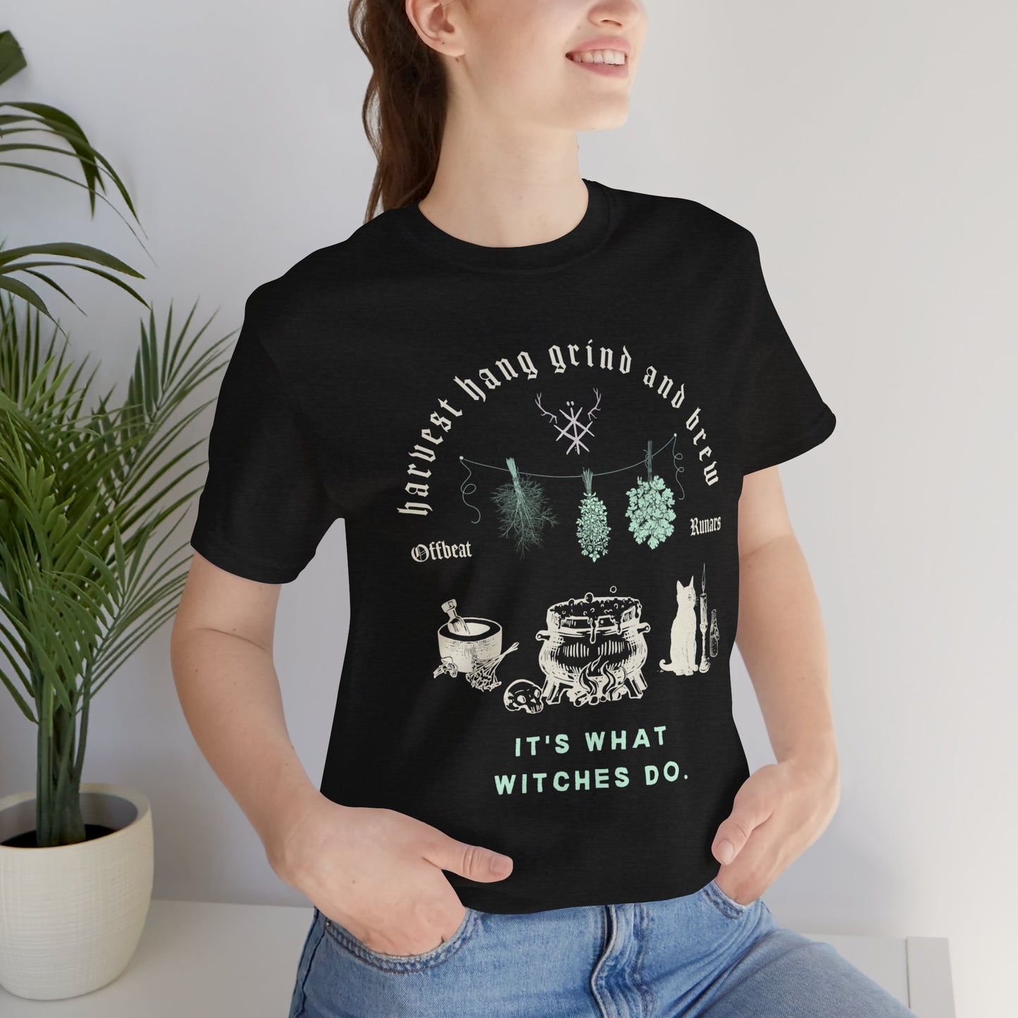 Harvest Hang Grind Brew It's What Witches Do ᚾ THE OFFBEAT RUNARS CO. Unisex Jersey Short Sleeve Tee