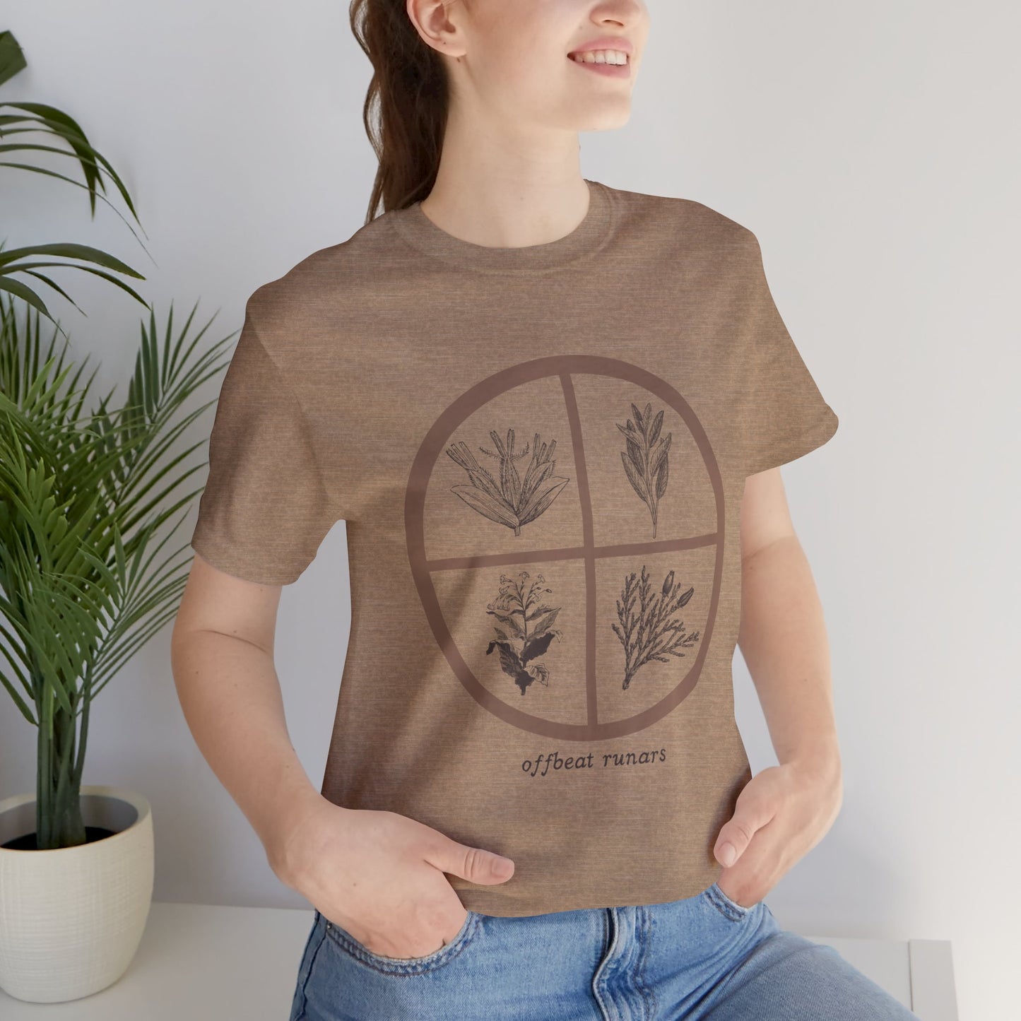 4 directions Sweetgrass Tobacco Sage Cedar ᚾ THE OFFBEAT RUNARS CO. Unisex Jersey Short Sleeve Tee