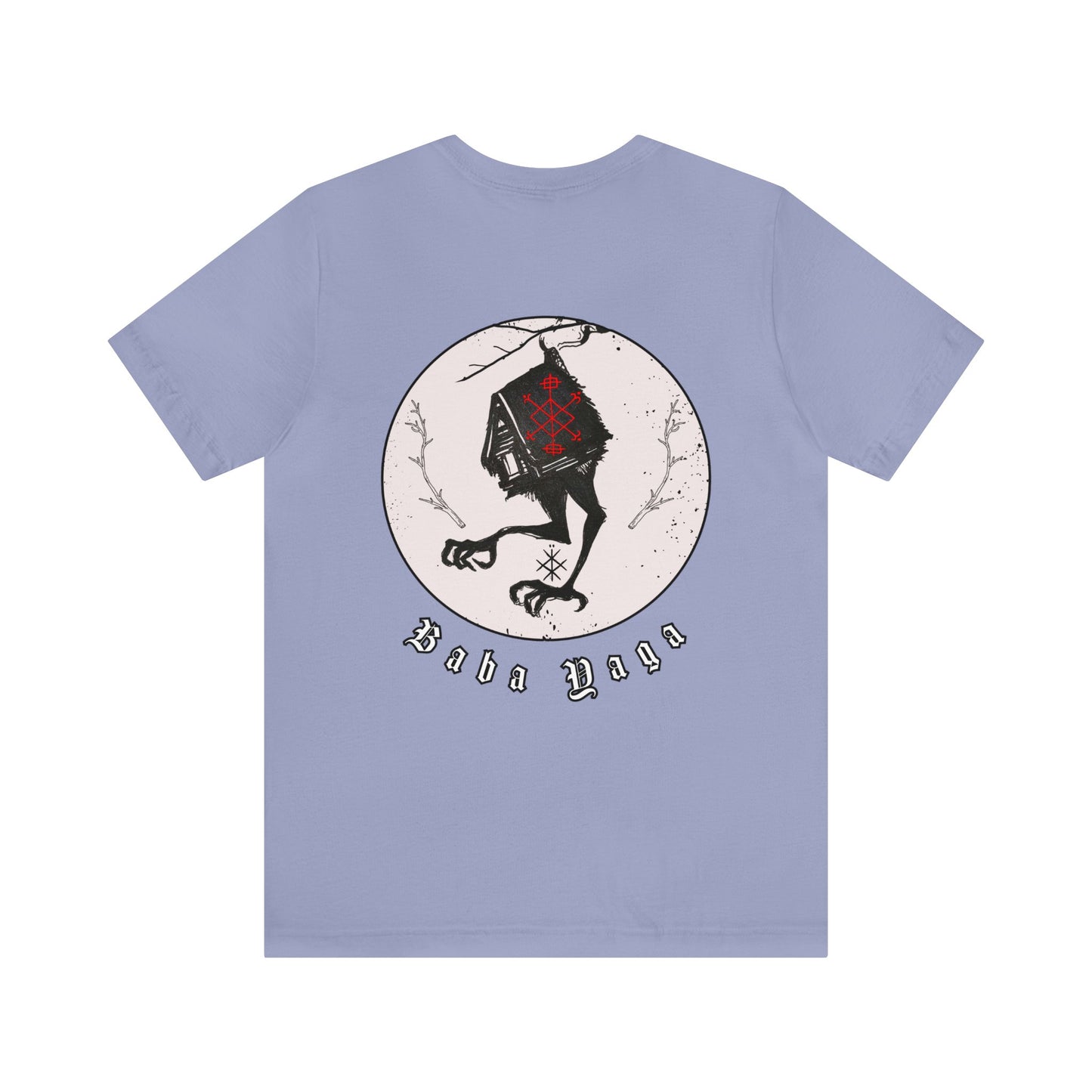 Baba Yaga Hut on chicken legs Back ᚾ THE OFFBEAT RUNARS CO. Unisex Jersey Short Sleeve Tee