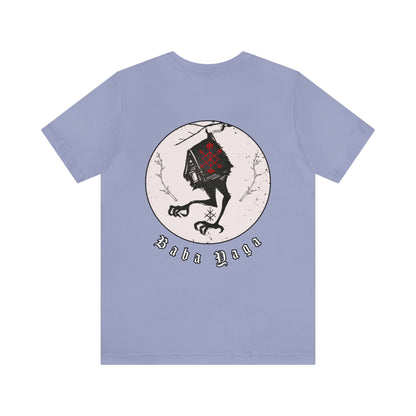 Baba Yaga Hut on chicken legs Back ᚾ THE OFFBEAT RUNARS CO. Unisex Jersey Short Sleeve Tee