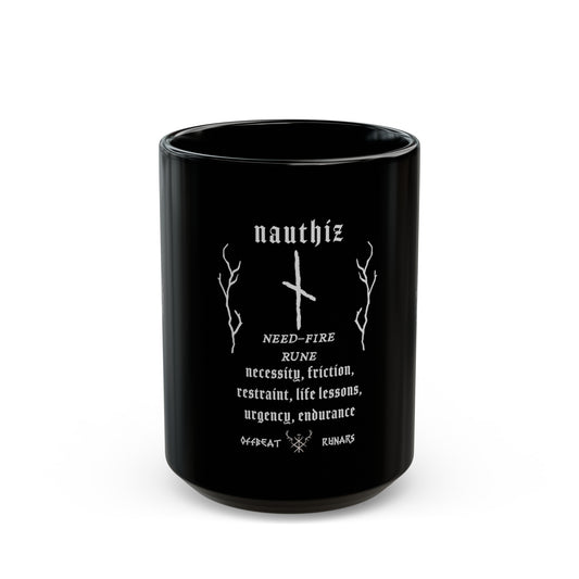 Taza negra Nauthiz de 11 oz ᚾ THE OFFBEAT RUNARS Co.