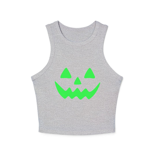 Pumpkin smile green Women's Micro Rib Racer Tank Top