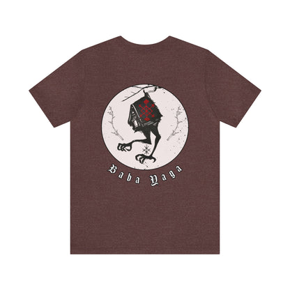 Baba Yaga Hut on chicken legs Back ᚾ THE OFFBEAT RUNARS CO. Unisex Jersey Short Sleeve Tee