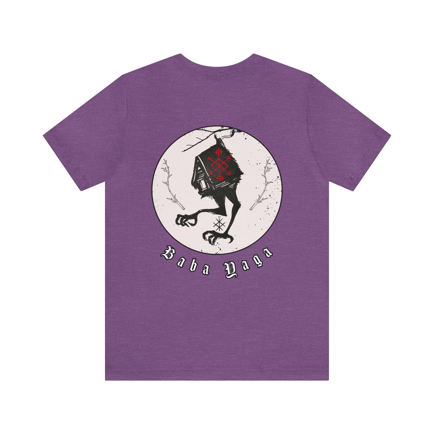 Baba Yaga Hut on chicken legs Back ᚾ THE OFFBEAT RUNARS CO. Unisex Jersey Short Sleeve Tee