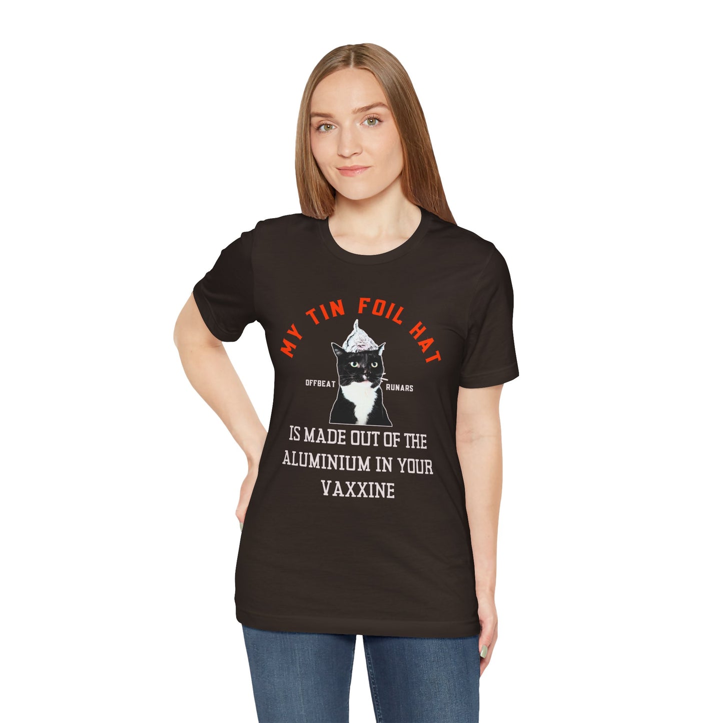 My tin foil hat is made out of your vaxxine ᚾ THE OFFBEAT RUNARS CO. Unisex Jersey Short Sleeve Tee