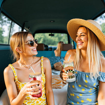 Citrouille Core Glass Tumbler with Straw & Bamboo Lid  (16oz)