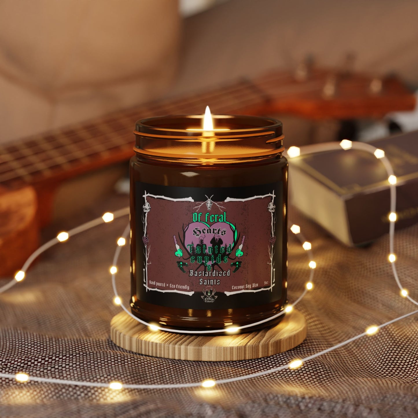 Of Feral Hearts x Tainted Cupids & Bastardized Saints Scented Soy Candle - Amber Jar, 4-9oz