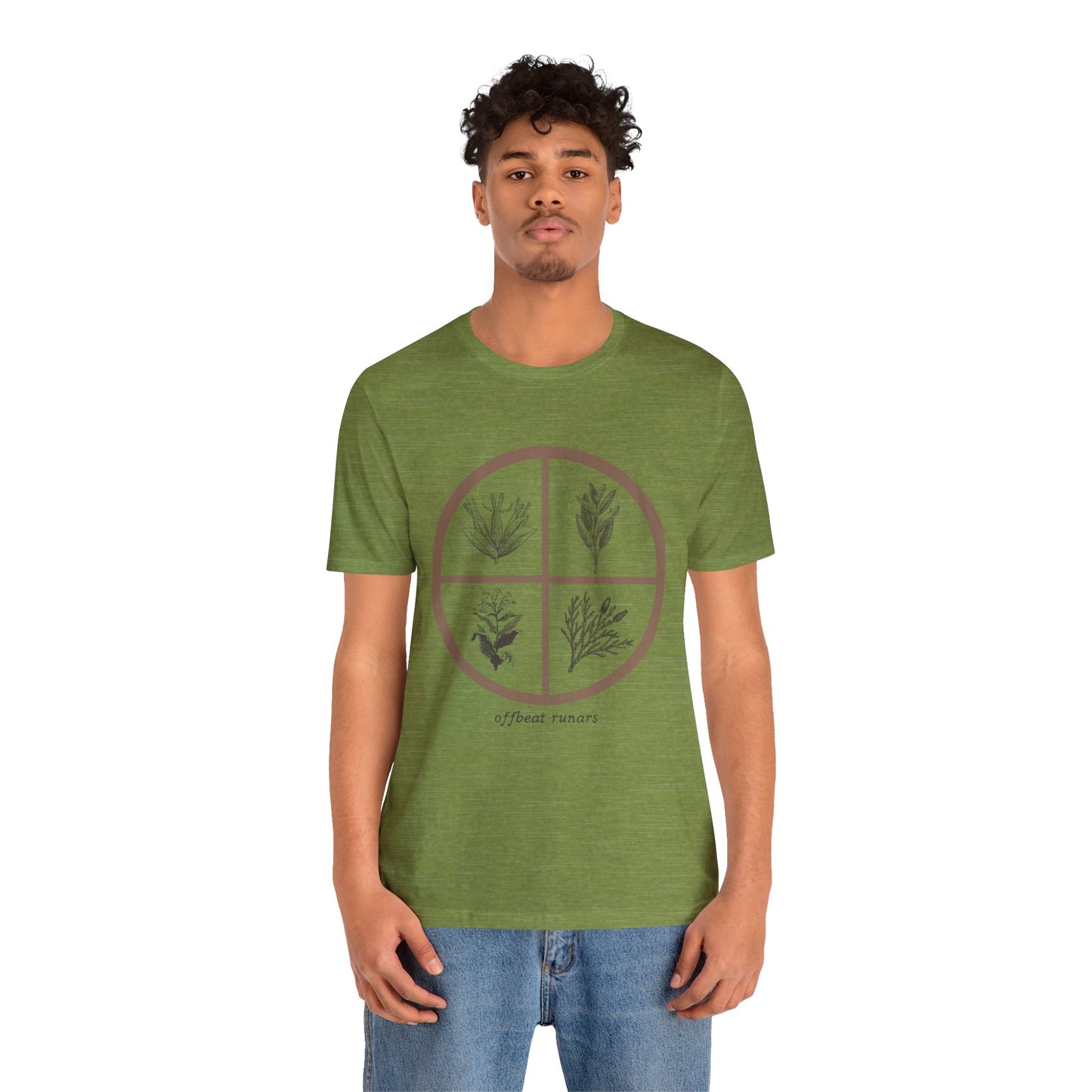 4 directions Sweetgrass Tobacco Sage Cedar ᚾ THE OFFBEAT RUNARS CO. Unisex Jersey Short Sleeve Tee