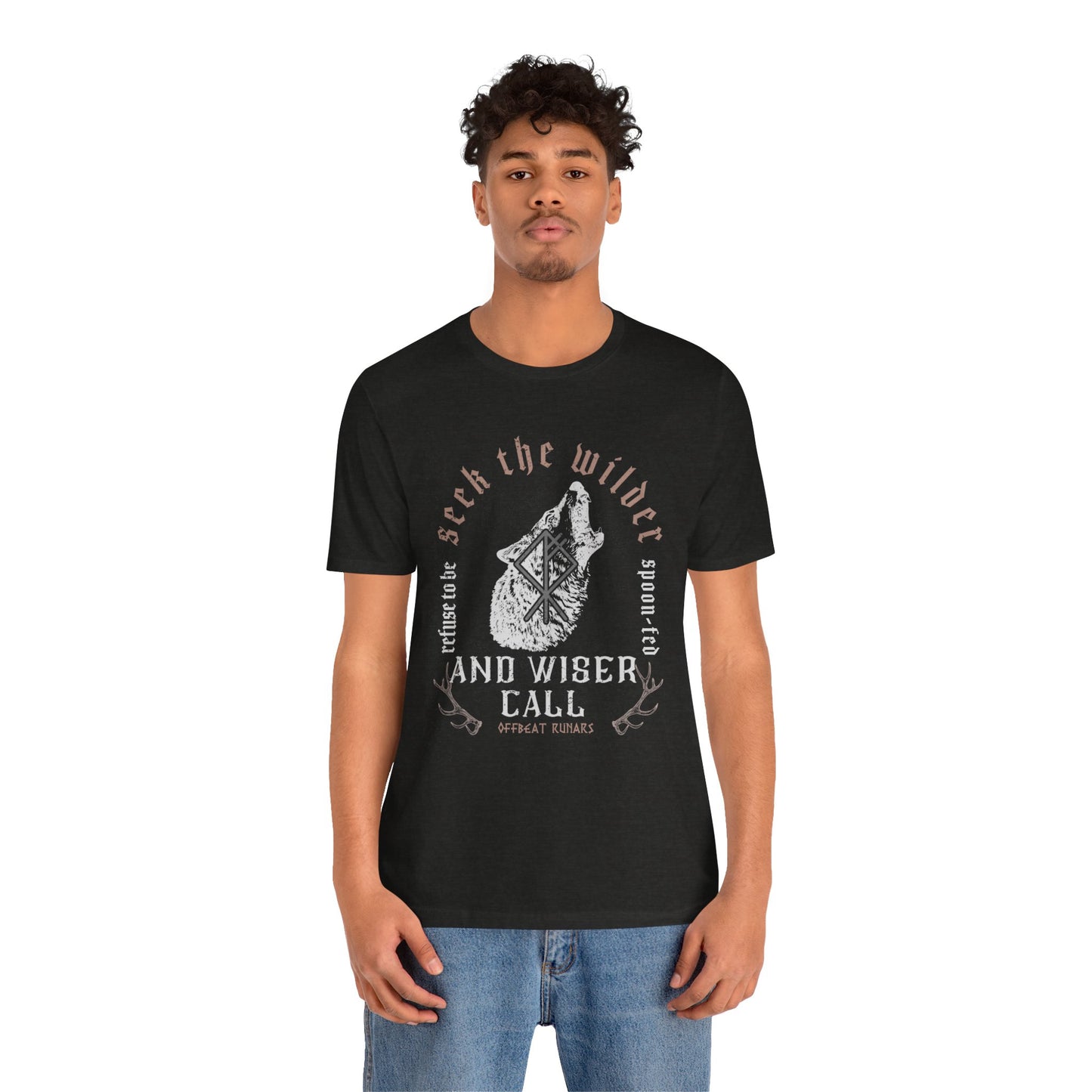 Seek the wiser and wilder call ᚾ THE OFFBEAT RUNARS CO. Unisex Jersey Short Sleeve Tee