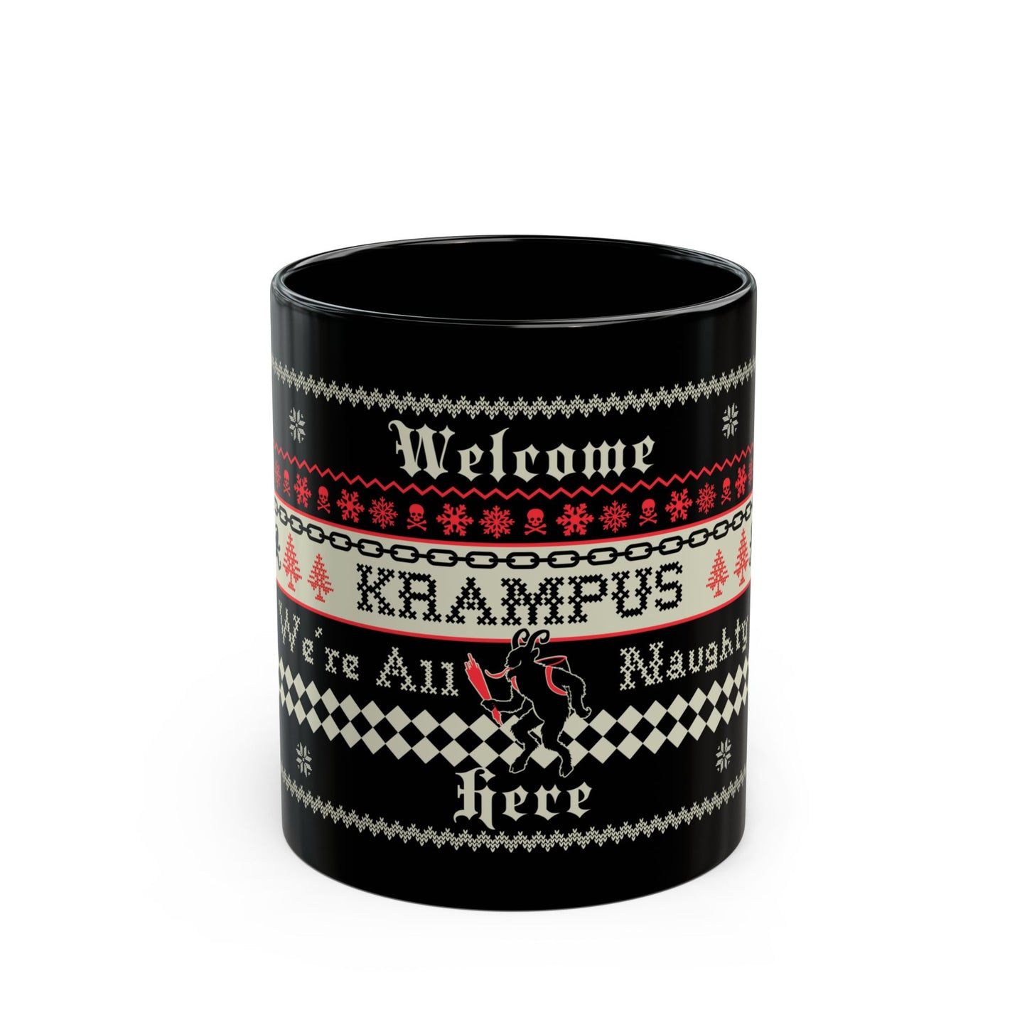 We are all naughty here Krampus Black Mug