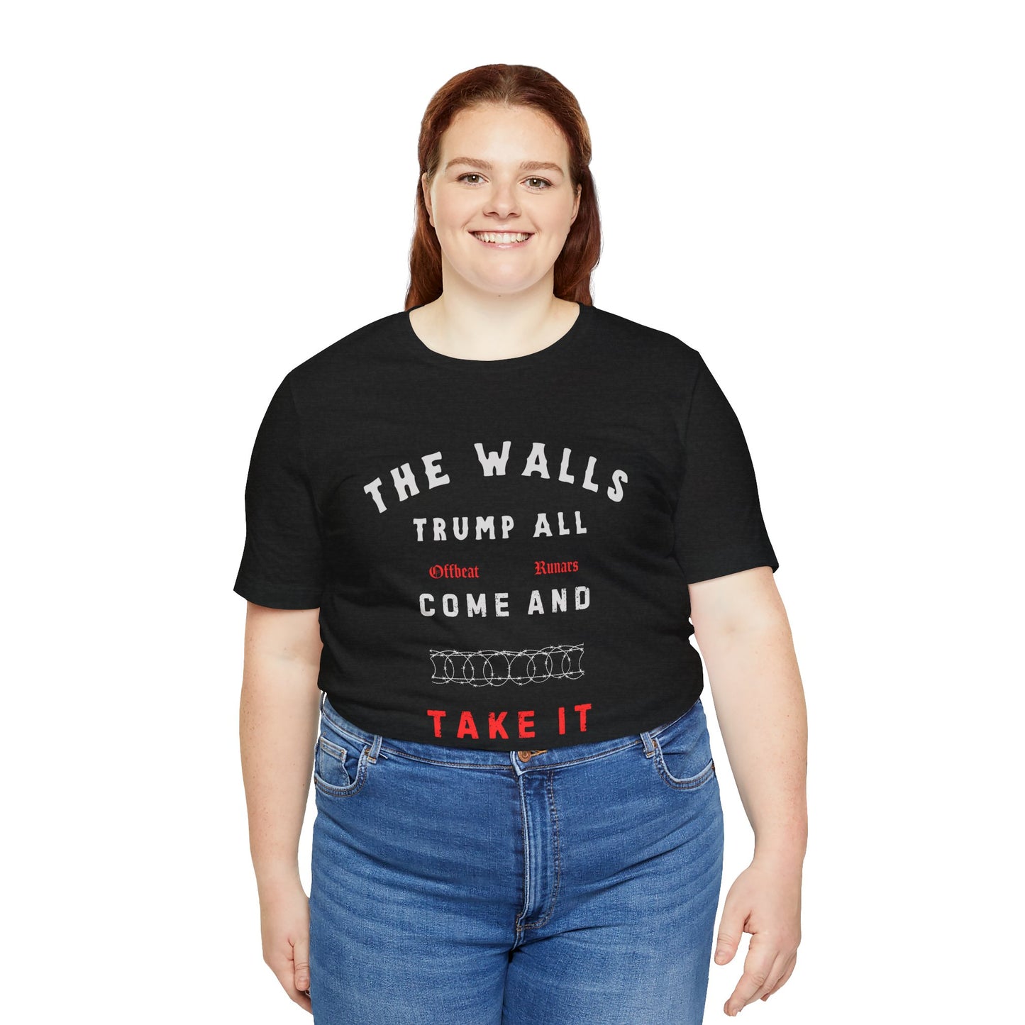 The walls trump all ᚾ THE OFFBEAT RUNARS CO. Unisex Jersey Short Sleeve Tee