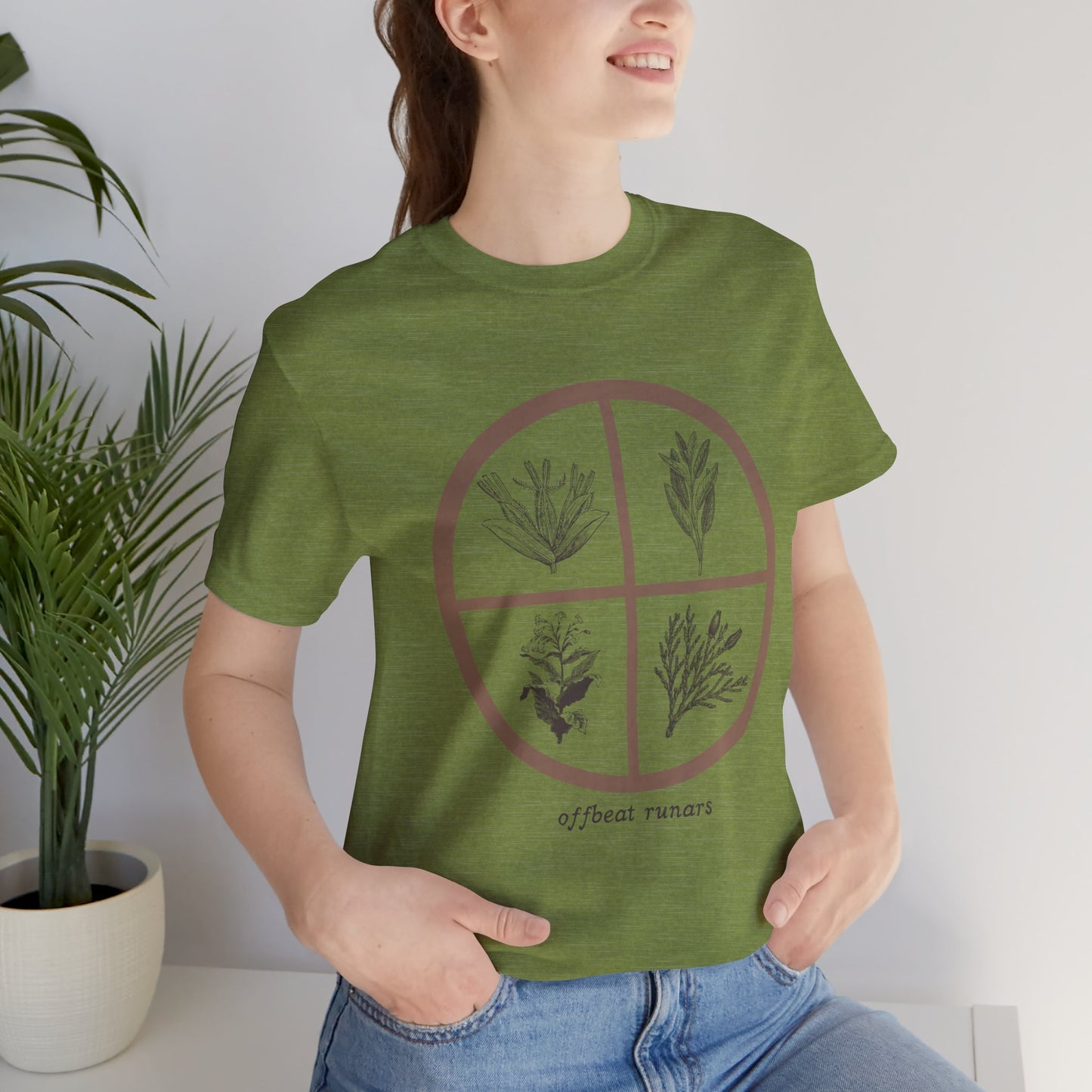 4 directions Sweetgrass Tobacco Sage Cedar ᚾ THE OFFBEAT RUNARS CO. Unisex Jersey Short Sleeve Tee