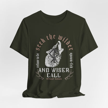 Seek the wiser and wilder call ᚾ THE OFFBEAT RUNARS CO. Unisex Jersey Short Sleeve Tee