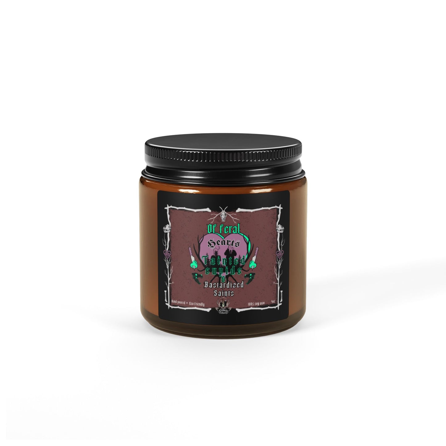 Of Feral Hearts x Tainted Cupids & Bastardized Saints Scented Soy Candle - Amber Jar, 4-9oz