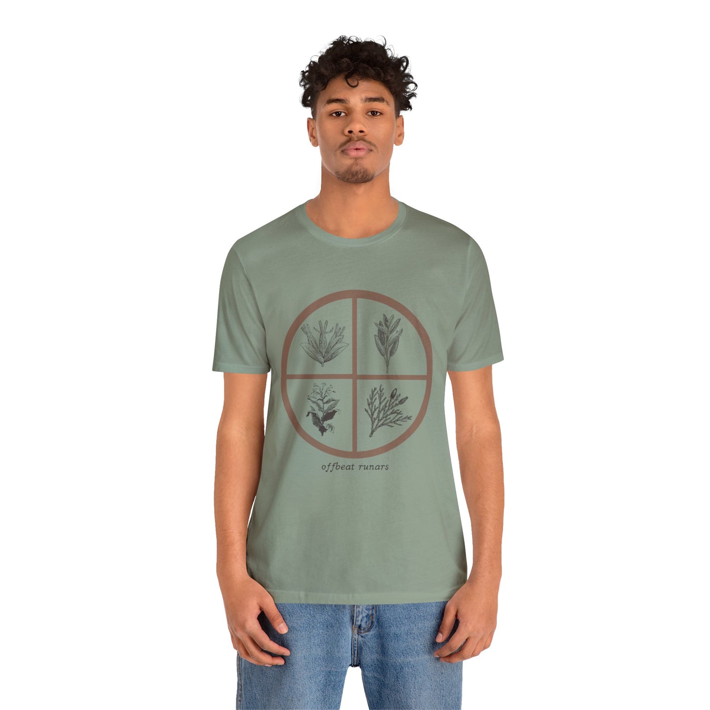 4 directions Sweetgrass Tobacco Sage Cedar ᚾ THE OFFBEAT RUNARS CO. Unisex Jersey Short Sleeve Tee