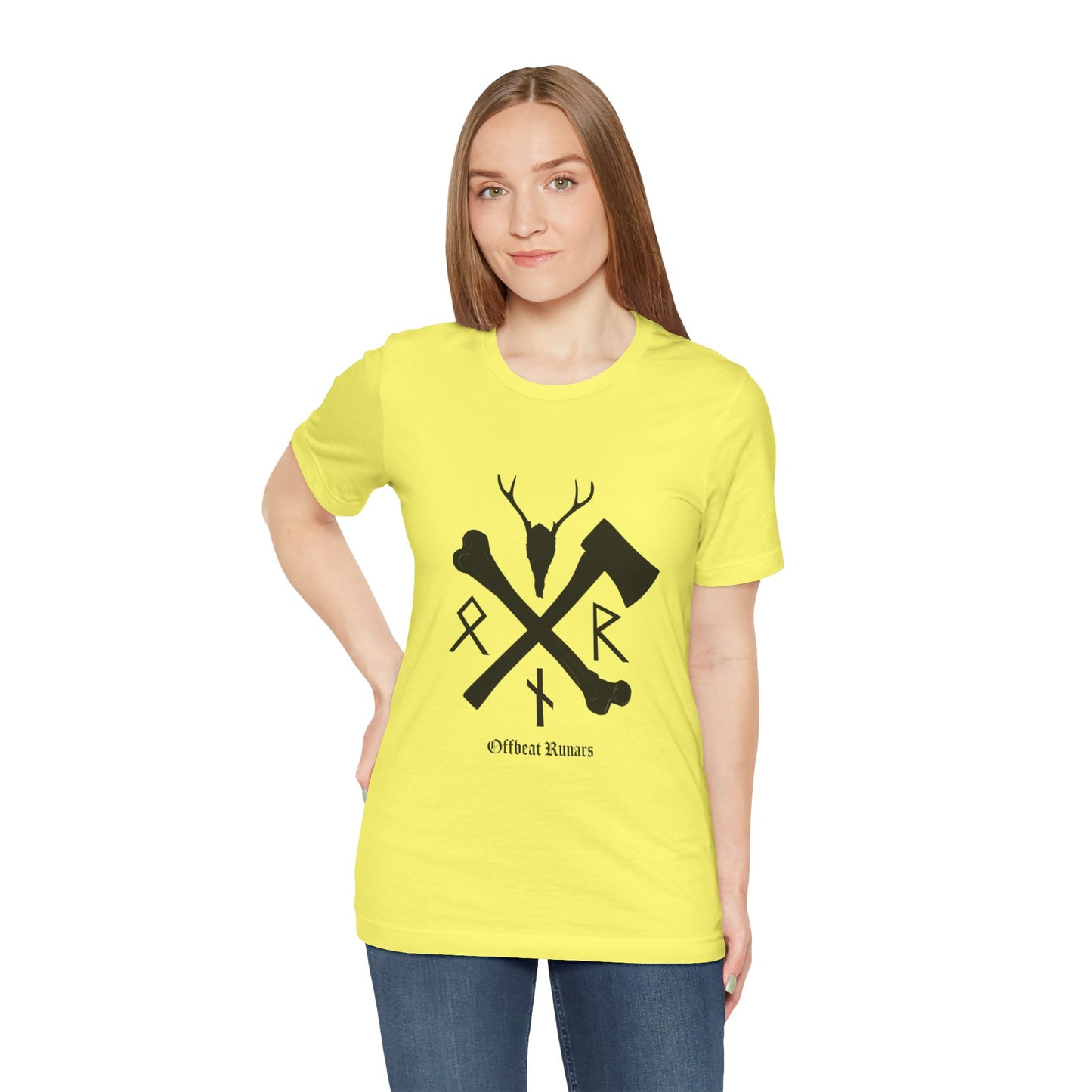 Crossed bone and axe Runes ᚾ THE OFFBEAT RUNARS CO. Unisex Jersey Short Sleeve Tee