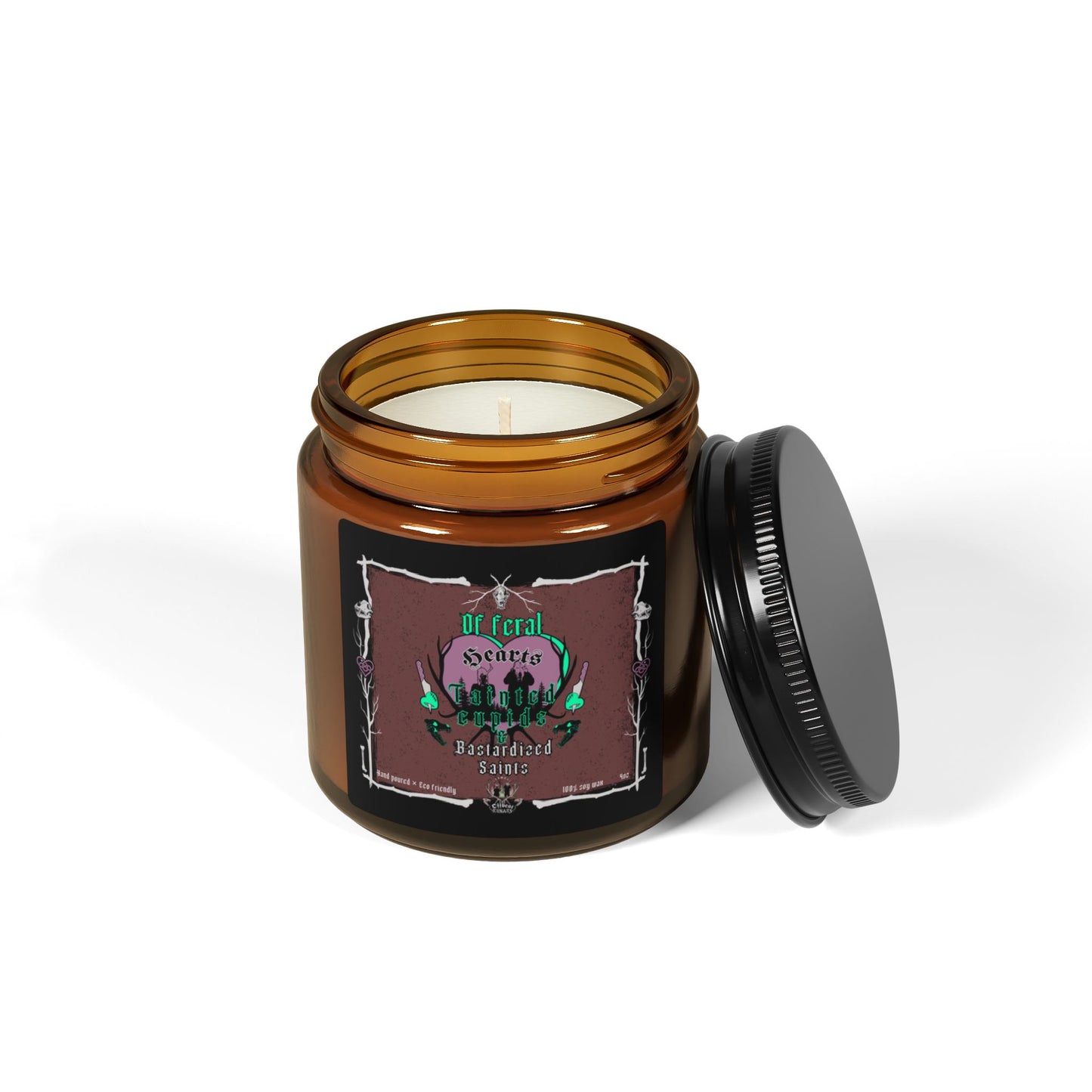 Of Feral Hearts x Tainted Cupids & Bastardized Saints Scented Soy Candle - Amber Jar, 4-9oz