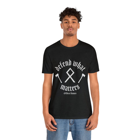 Defend what matters ᚾ THE OFFBEAT RUNARS CO. Unisex Jersey Short Sleeve Tee