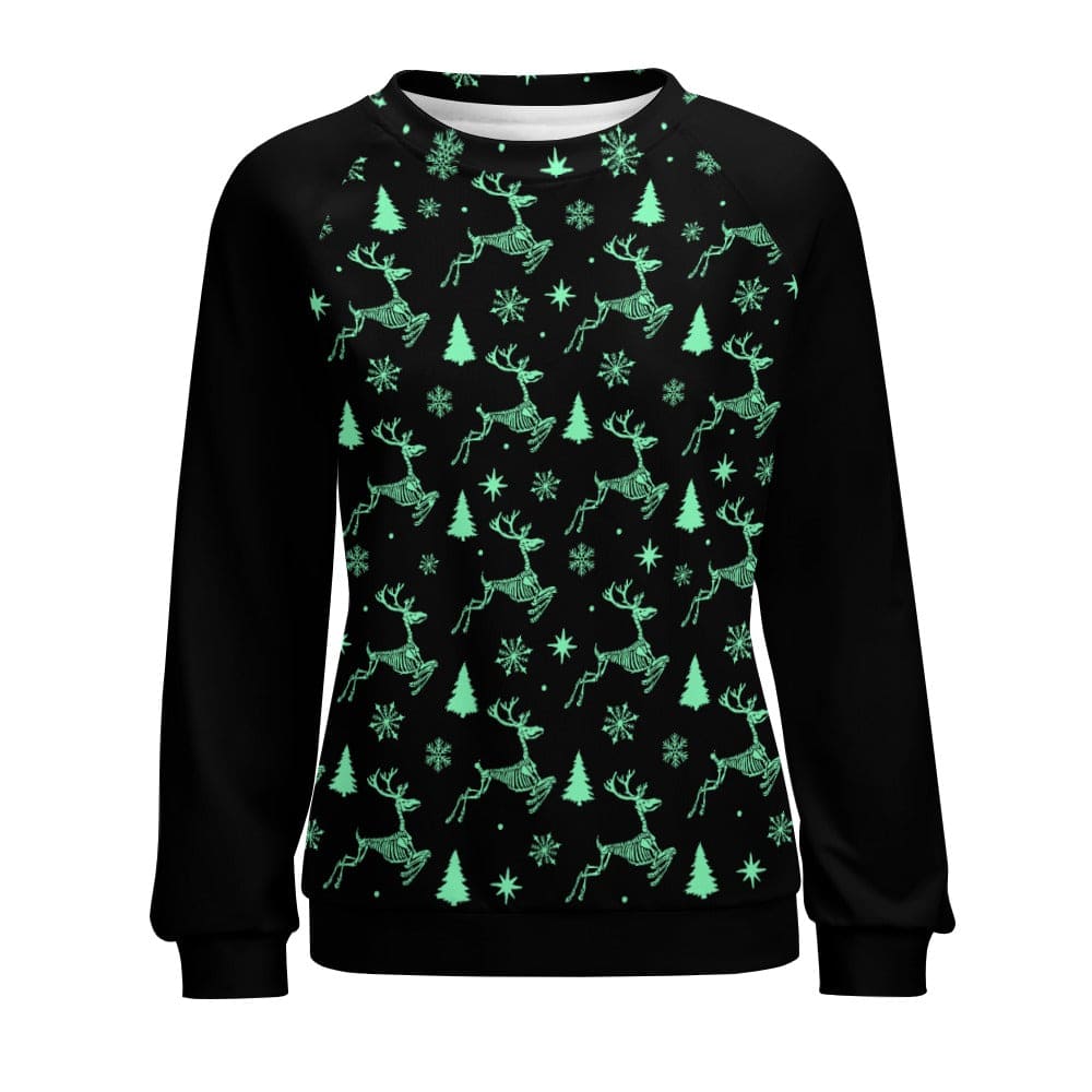 Reindeer Skeletons Starry Night Raglan round neck sweater