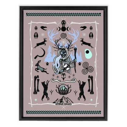 Cailleach Winter Crone Goddess Framed Canvas Wraps Black | Dark Walnut