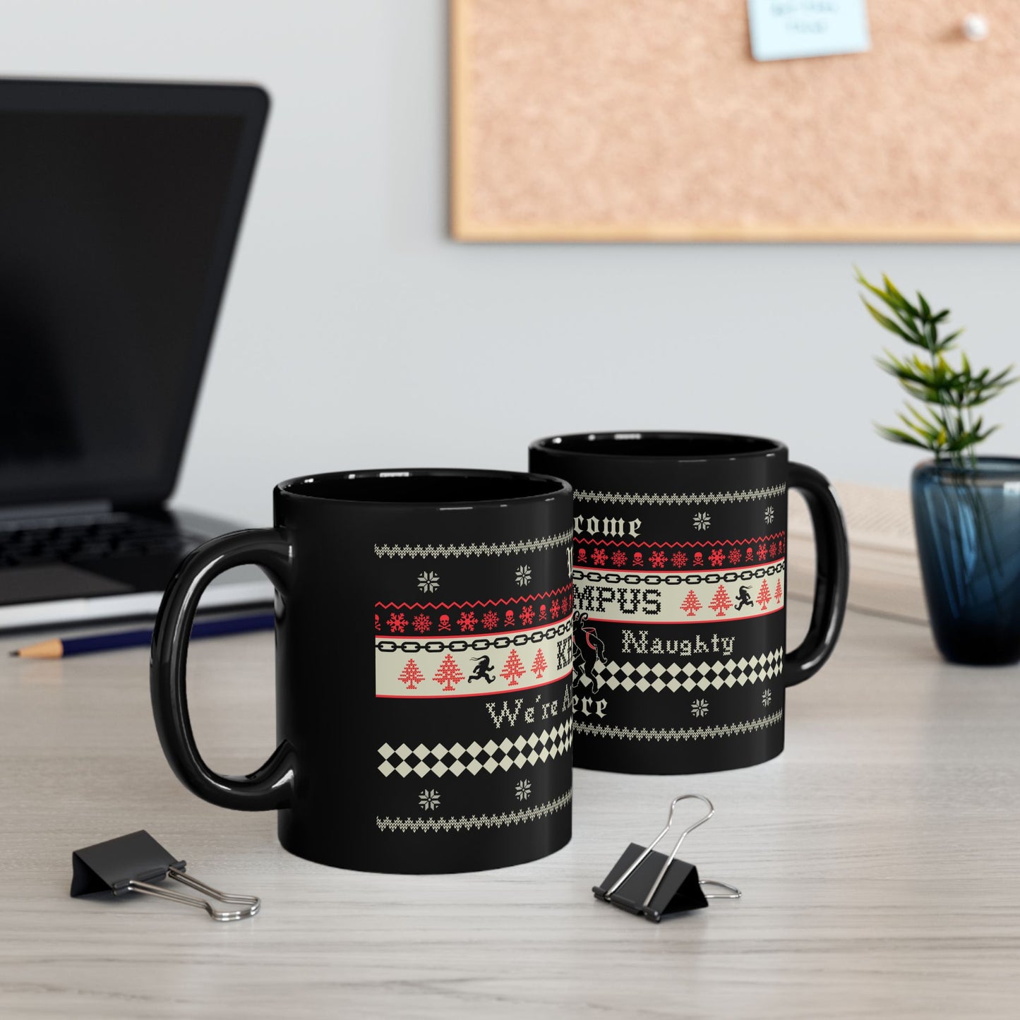 We are all naughty here Krampus Black Mug