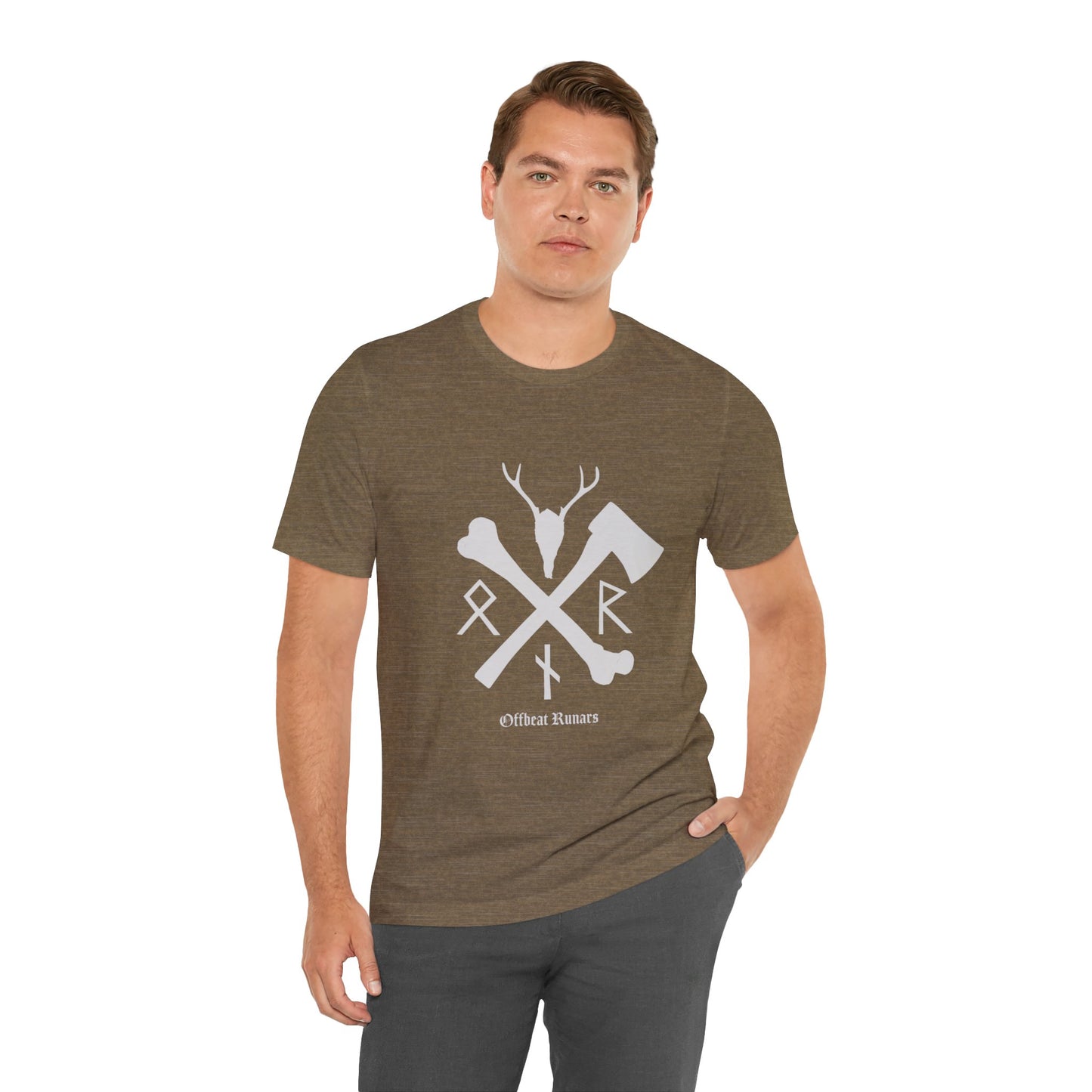 Crossed bone and axe Runes ᚾ THE OFFBEAT RUNARS CO. Unisex Jersey Short Sleeve Tee