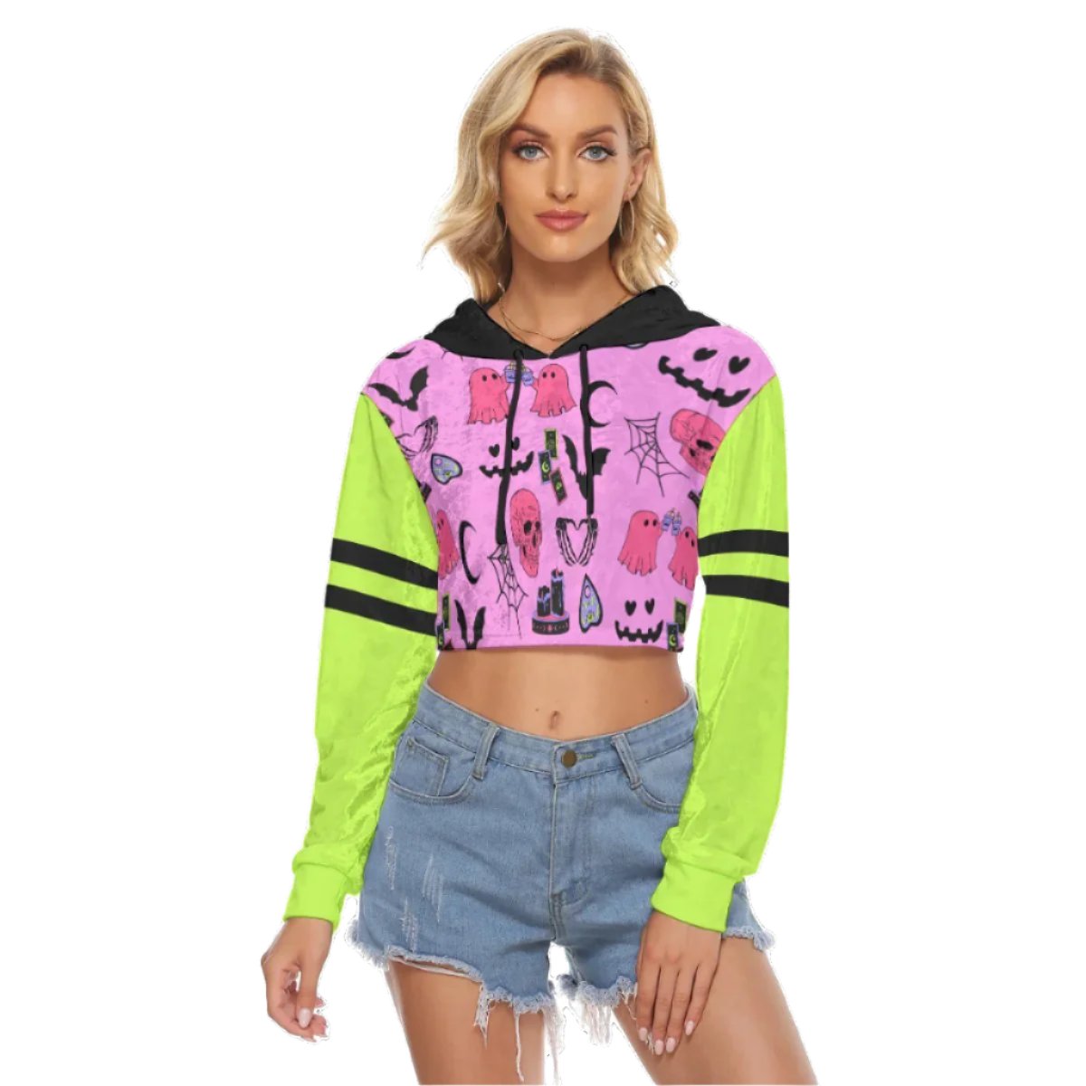 Spooky witchy Women's Crop Top Velvet Hoodie