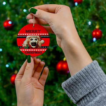 Merry Creepmas Terrifier Round Christmas Ceramic Decoration Ornaments