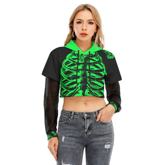 We are some strange bodysnatchers too Women's Fake Two-piece Mesh Sleeve Cropped Hoodie