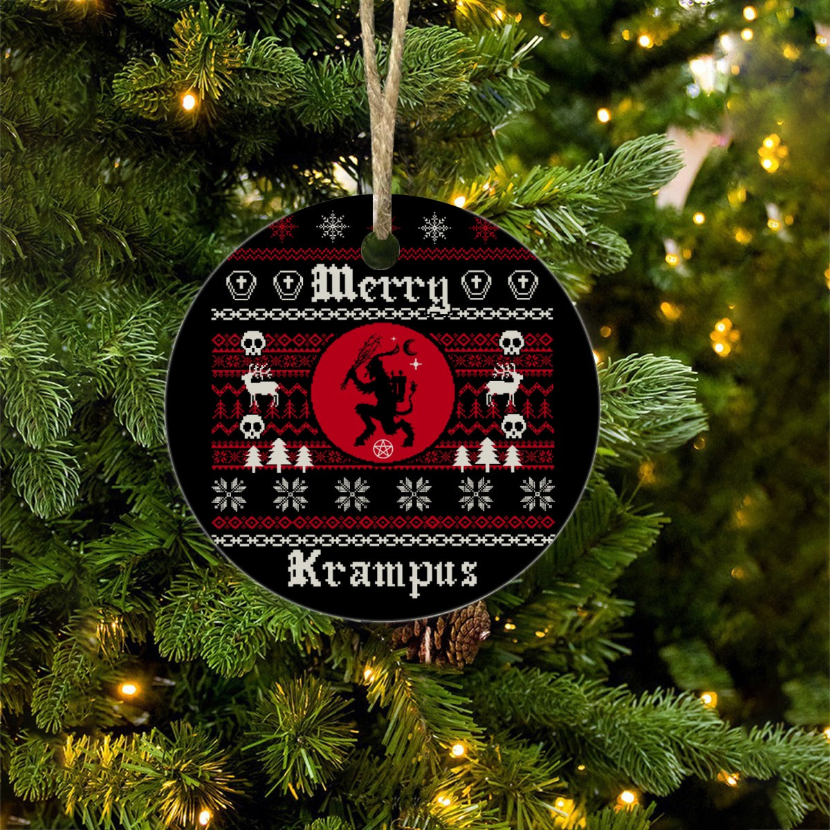 Merry Krampus Pixel Round Christmas Ceramic Decoration Ornaments