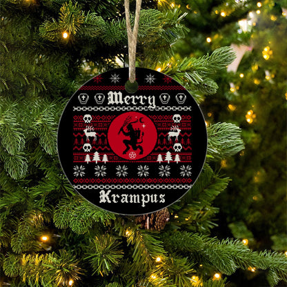 Merry Krampus Pixel Round Christmas Ceramic Decoration Ornaments