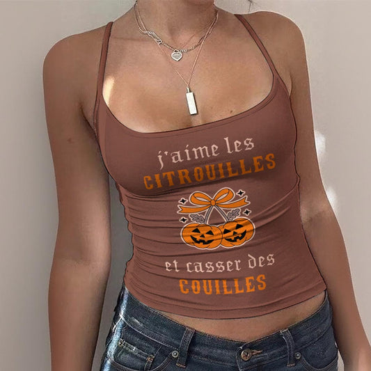 J'aime les citrouilles All-Over Print Women's Spaghetti Strap Tank Top