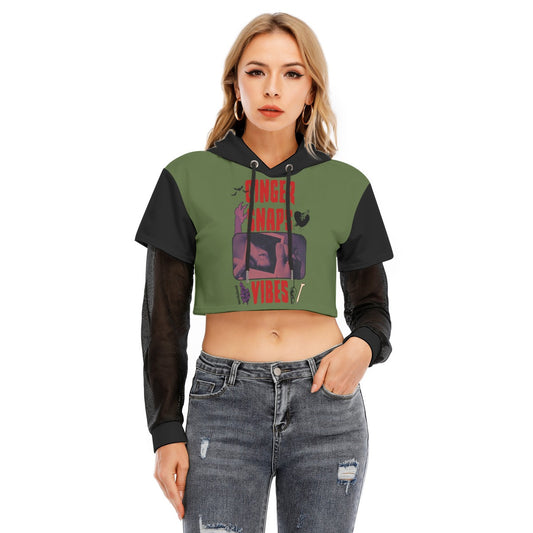 Ginger Snaps Vibes Women's Fake Two-piece Mesh Sleeve Cropped Hoodie