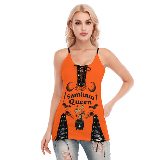 Samhain Queen Women's V-neck Eyelet Lace-up Cami Dress