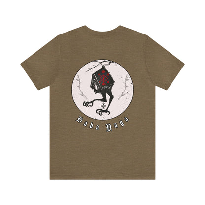 Baba Yaga Hut on chicken legs Back ᚾ THE OFFBEAT RUNARS CO. Unisex Jersey Short Sleeve Tee