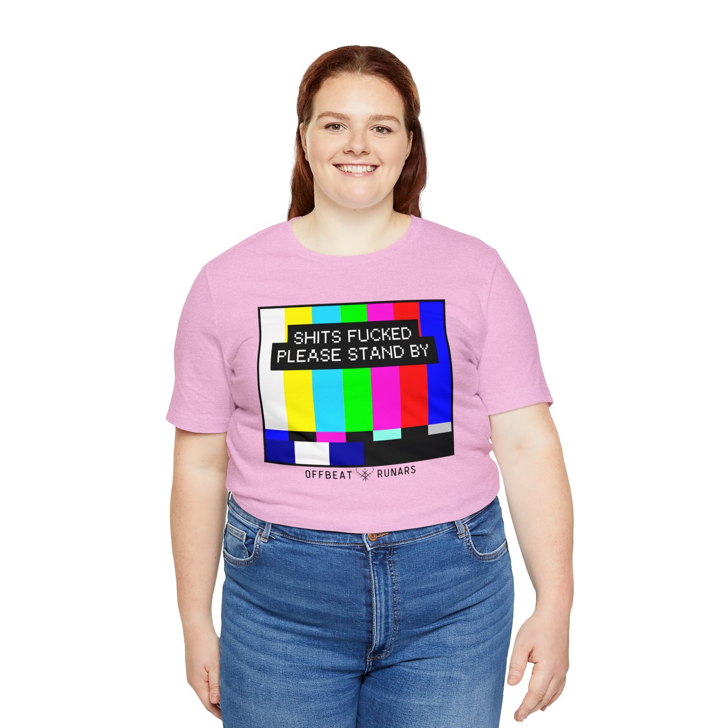 Shits f*cked, please stand by ᚾ THE OFFBEAT RUNARS CO. Unisex Jersey Short Sleeve Tee