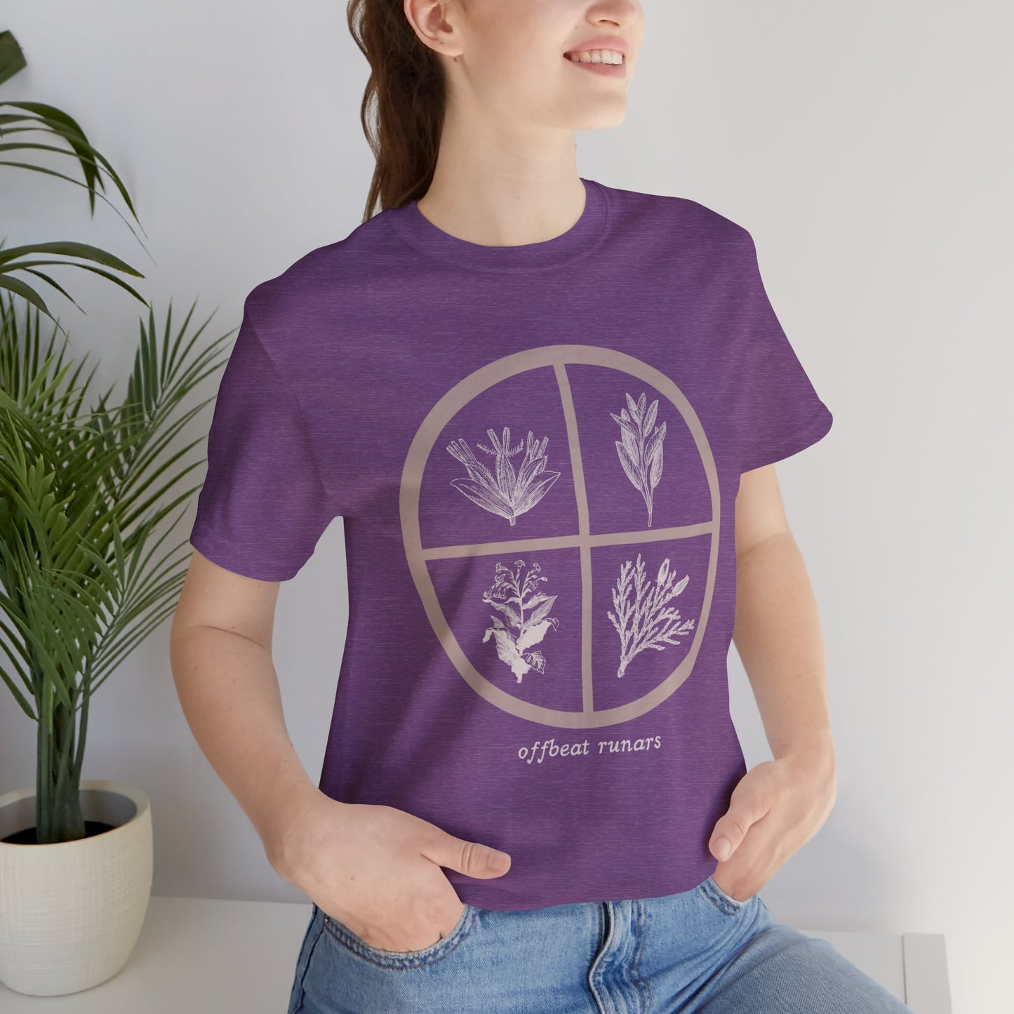 4 directions Sweetgrass Tobacco Sage Cedar ᚾ THE OFFBEAT RUNARS CO. Unisex Jersey Short Sleeve Tee