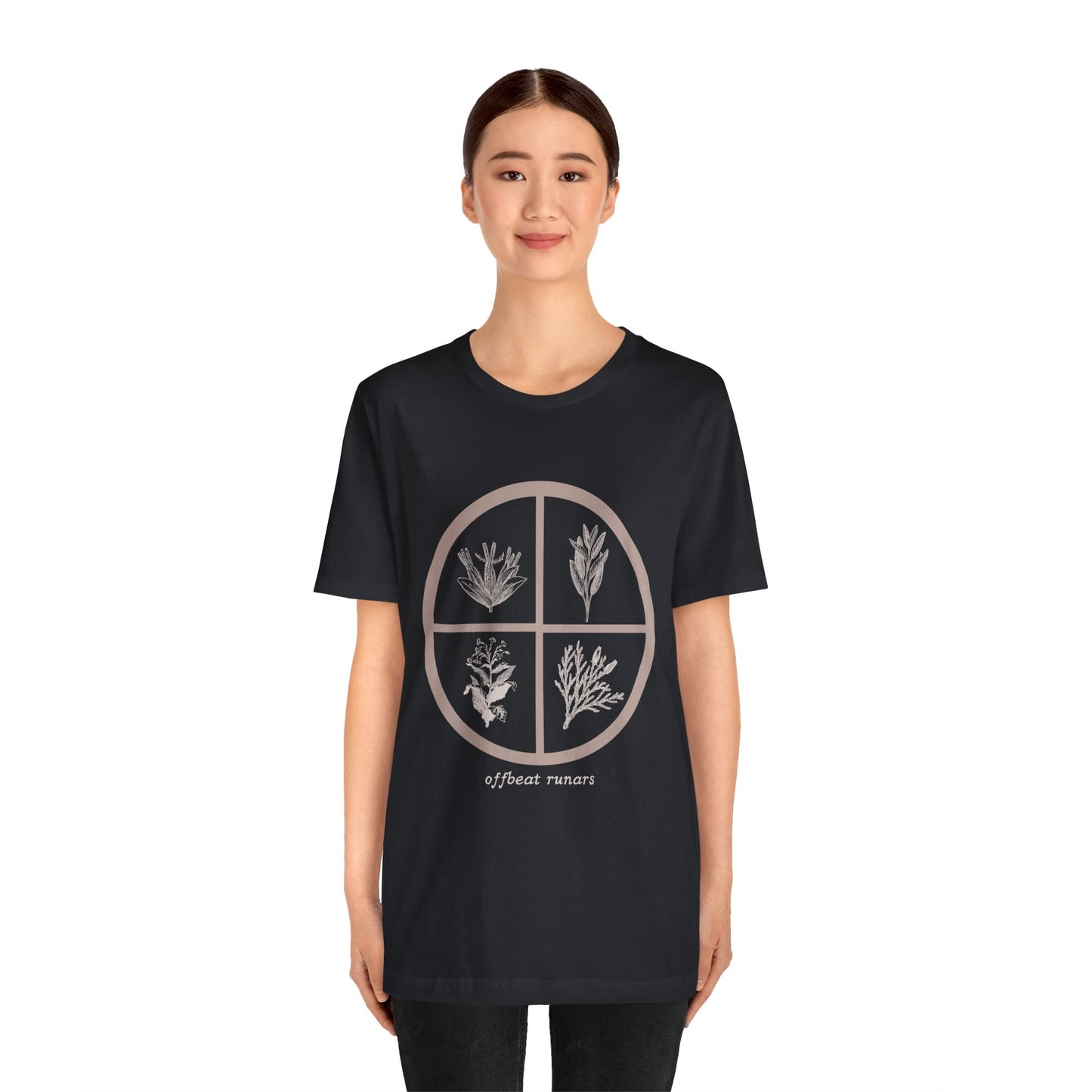 4 directions Sweetgrass Tobacco Sage Cedar ᚾ THE OFFBEAT RUNARS CO. Unisex Jersey Short Sleeve Tee